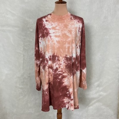 We The Free Be Free Reddish Brown Long Sleeve Tie Dye T-Shirt Cabernet Combo XL