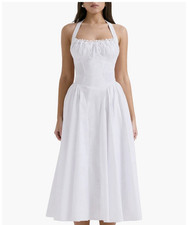 HOUSE OF CB White Midi Adabella Dress S A-Line Square Neck Lace Bow Sleeveless