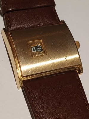 Bader Large Mens Cuff Watch Jump Hour Gold Tone