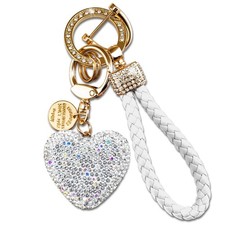 Cute Heart Keychain White Wristlet Bling Keychains For Women Small, A-white