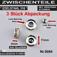 Zwischen Abstands Perlen Teile Rondelle Zirkonia Straß Spacer Slider Edelstahl