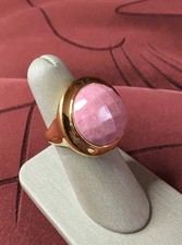 Vintage Sterling Silver Gold Plated Faceted Pink Rose Quartz Ring Size 7 Italy