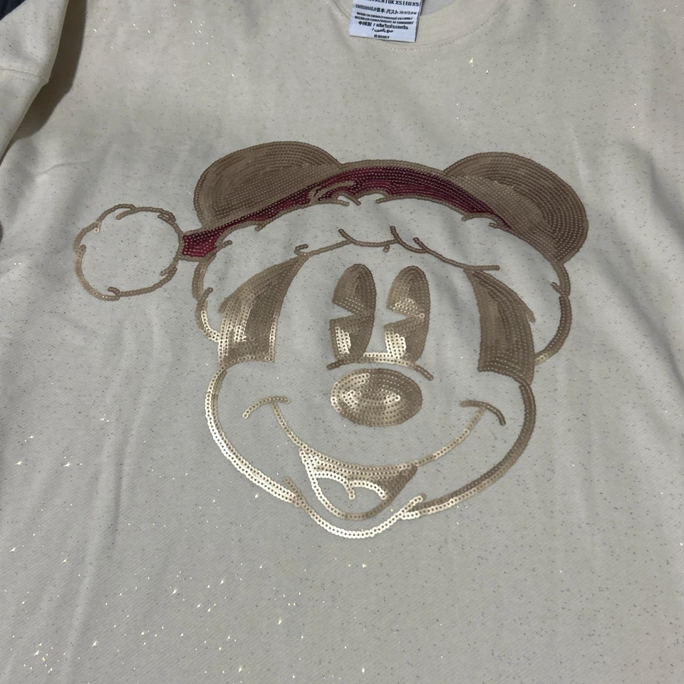 Camiseta Walt Disney World Navidad Lentejuelas Santa Mickey Spirit Dorada Talla XS NUEVA CON ETIQUETAS Foto 4 de 4