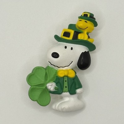 Vintage Hallmark Snoopy & Woodstock St. Patrick's Day Shamrock Lapel Pin Brooch