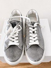 Versace Greca Silver White Leather Logo Lace Up Men's Size 10 Casual Sneakers