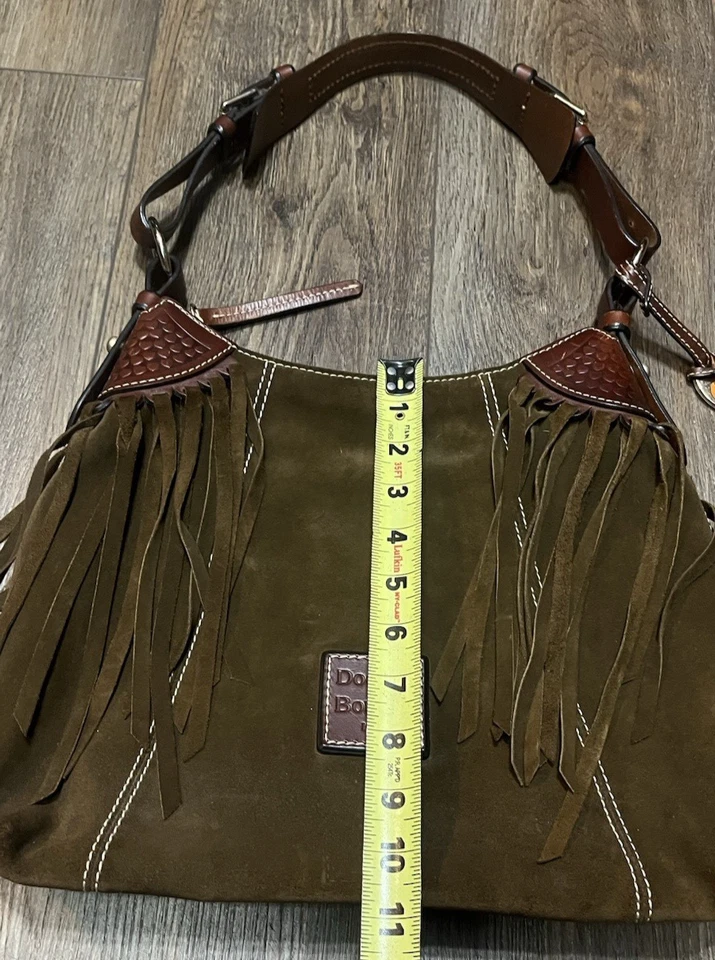 Dooney & Bourke Leather Fringed Suede Hobo Shoulder Bag Brown Purse Western - Image 3 of 4
