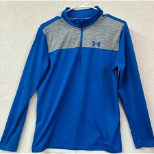 Under Armour Boys YXL Blue Grey HeatGear 1/4 Zip Long Sleeve Pullover Shirt