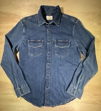 Mutual Weave Men's Medium Denim Long Sleeve Button Up Shirt. Lined Inside  