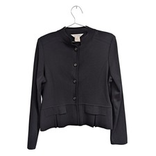 Exclusively Misook Cardigan Blazer Button Front Acrylic Knit Old Money Black S