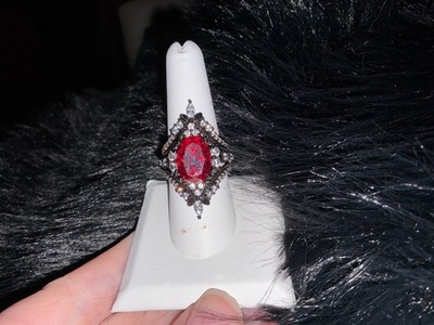 Cool Gothic Rare blood stone moissanite set in ring guard of black metal pave