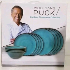 Wolfgang Puck Outdoor Dinnerware Collection Blue 12 Piece Dinner Set Plate Bowl