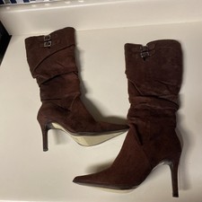 Pierre Dumas Women's Boots Brown Faux Suede Knee High Zip Size 6 Pointy