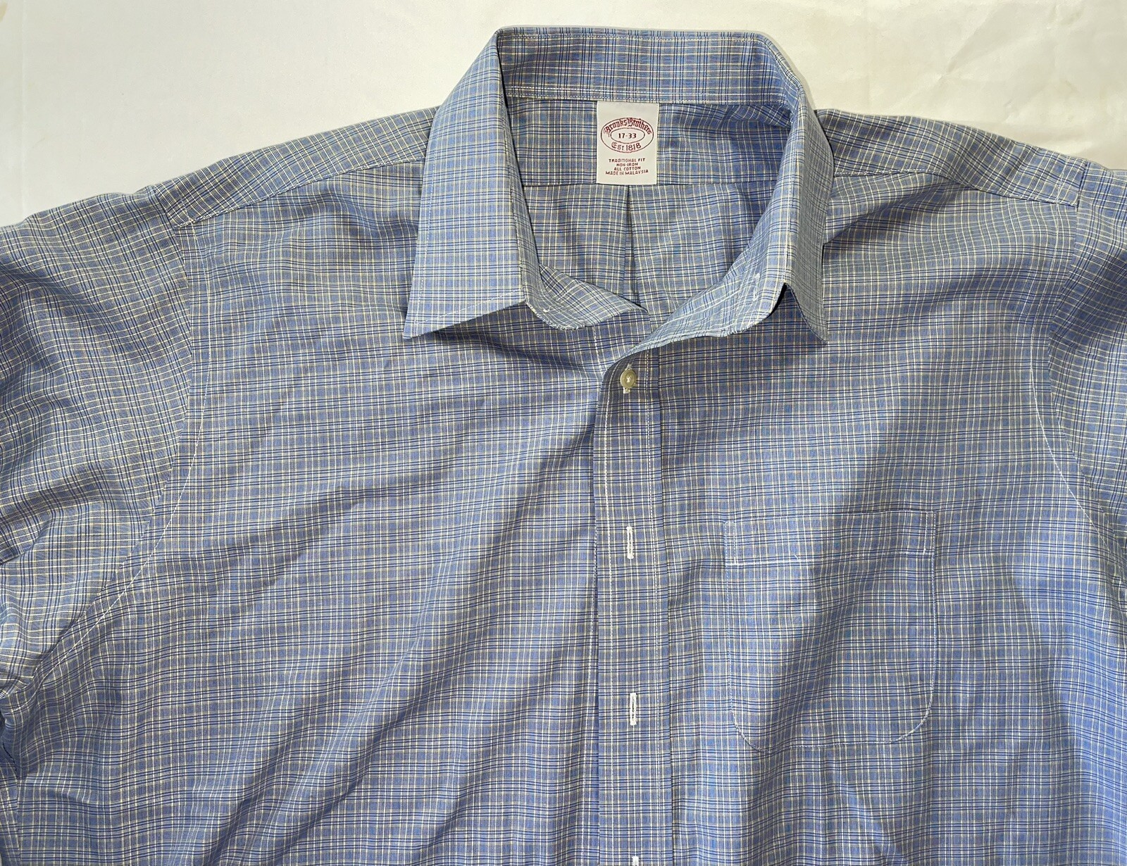 Brooks Brothers Blue Yellow Check Spread Collar Shirt… Gem