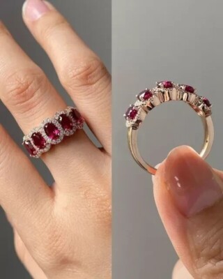 Oval Cut Simulated Pink Ruby Anniversary Women's Ring In 14k Rose Gold Plated