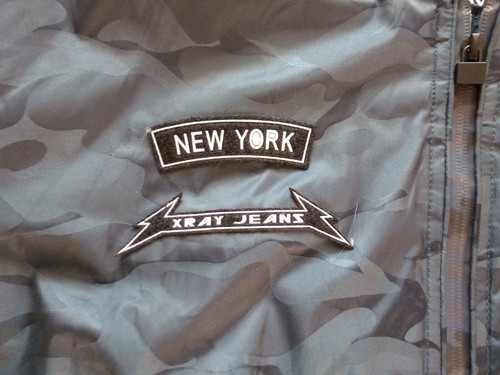 XRAY Navy Camo Hooded Puffer Jacket Mens L Barcode Patches Quilted EUC - Picture 8 of 12