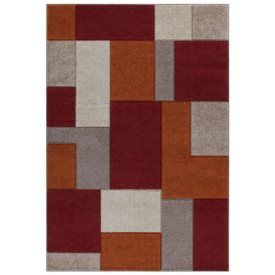 Geometrischer ROSTBEIGE Easycare moderne zeitgenössische Quadrate Teppichläufer S-L-30 % RABATT