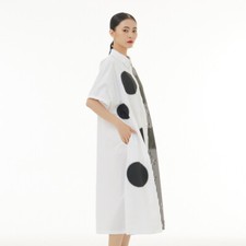 Women Short Sleeve Summer Loose Swing Stripe Casual Dot Print Dresses Oversized
