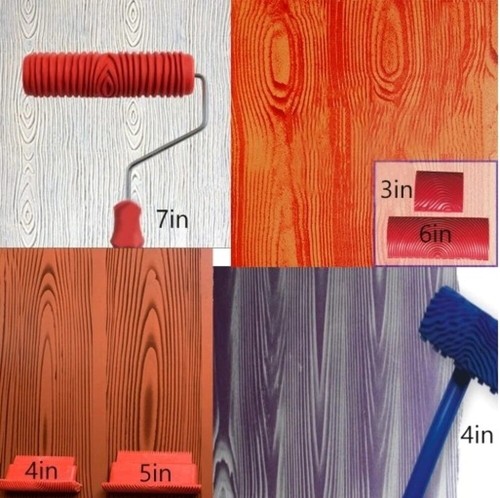 NEU Holzmaserung Muster Farbroller Malerrolle Strukturwalze Gummi Malwerkzeug - Bild 3 von 8