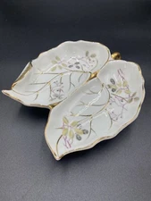Vintage Ucagco Floral Leaf Candy Nut Trinket Nappy Dish Gold Trim