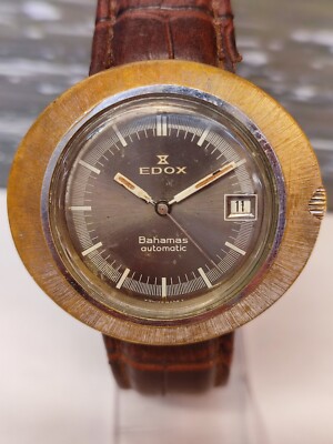 EDOX BAHAMAS AUTOMATIC GRAY DIAL SWISS MEN'S FULL WORKING CONDITION VINTAGE