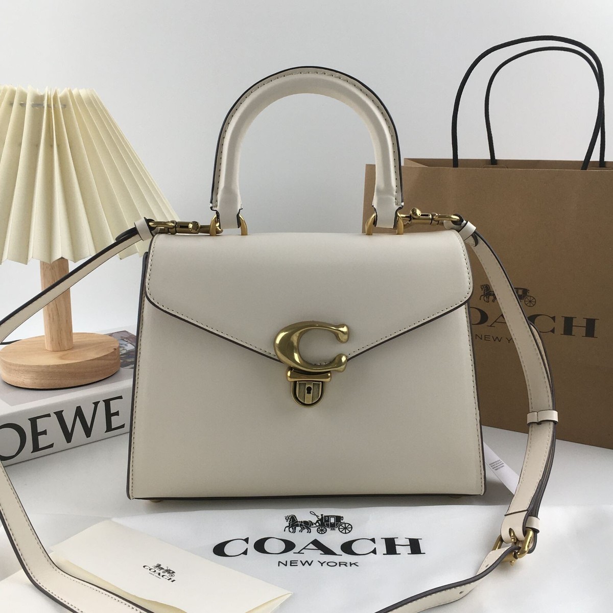 Coach Sammy Top Handle Bag Calf Leather Satchel Bag CH723 Chalk