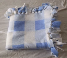 Blue and White Check Fleece Handmade Tied Baby Blanket Blanket Throw