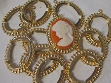 12pc Rare Prong Set HAMILTON GOLD PLATED 25x18mm Oval Cameo Pendant Settings NOS