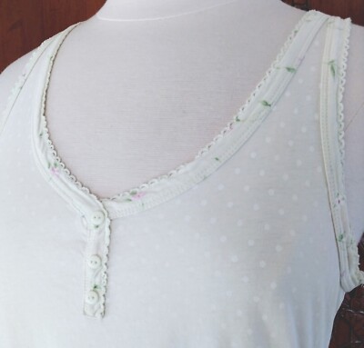 Vintage Aria Women's Chemise Sz Medium Lt Green Polka Dot Sleeveless 100% Cotton