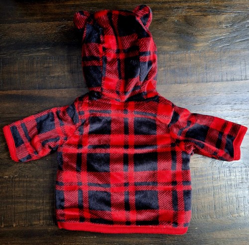 Healthtex Newborn Buffalo Plaid Faux Fur Lined Zip-Up Hooded Jacket With Ears - Picture 2 of 10