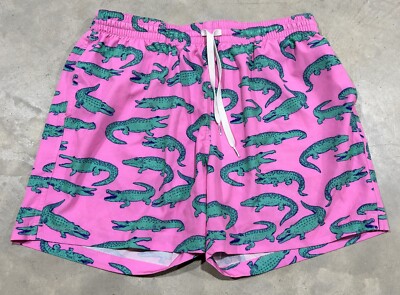 Chubbies The Glades All Over Alligator Print Lined Swim Trunks Mens X Large Pink