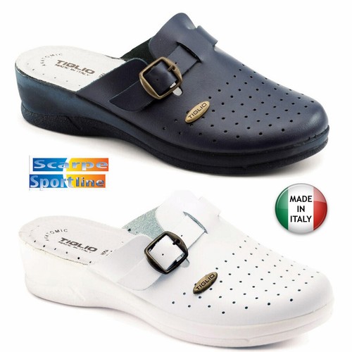 PANTOFOLE SABOT DONNA SANITARIE TIGLIO 2007 VERA PELLE MADE IN ITALY | eBay