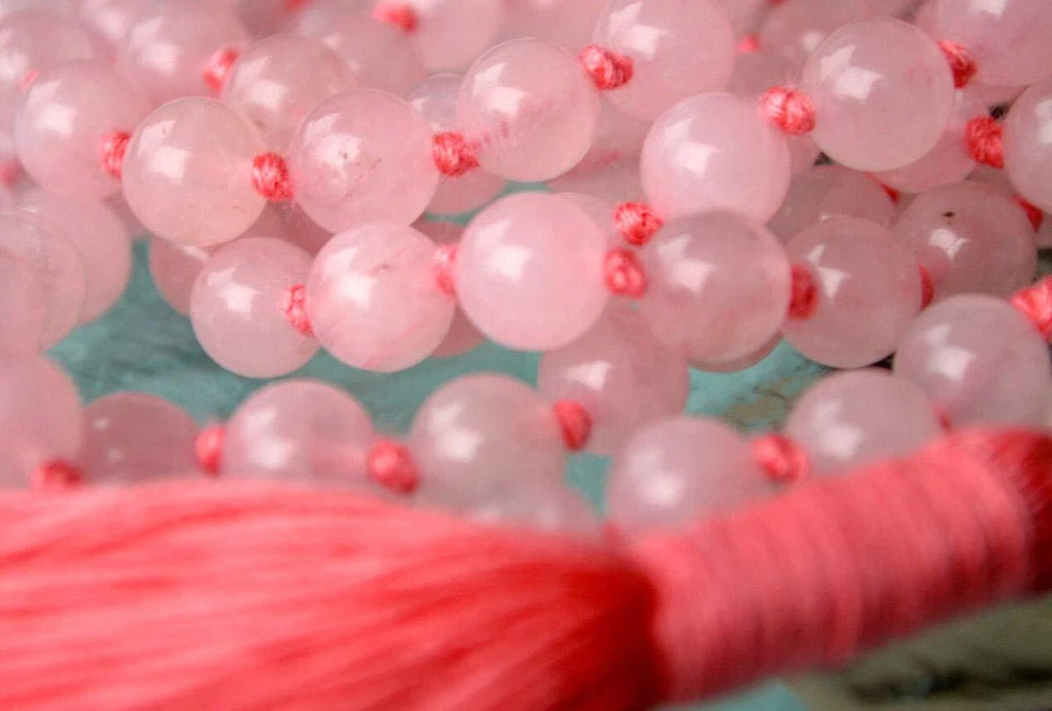 Handmade 10mm Rose Quartz Mala Bead Necklace - Healing Heart Chakra - Image 4 of 4