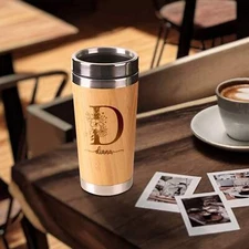 Custom Engraved Insulated Bamboo Cup/ Travel Mug 400ml