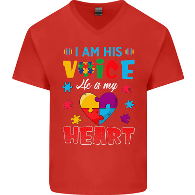 I Am His Voice He My Heart Autism Autistic Mens V-Neck Cotton T-Shirt