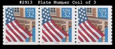 USA5 #2913 MNH PNC3 Pl #44444 Low Gloss Gum Flag Over Porch w/a