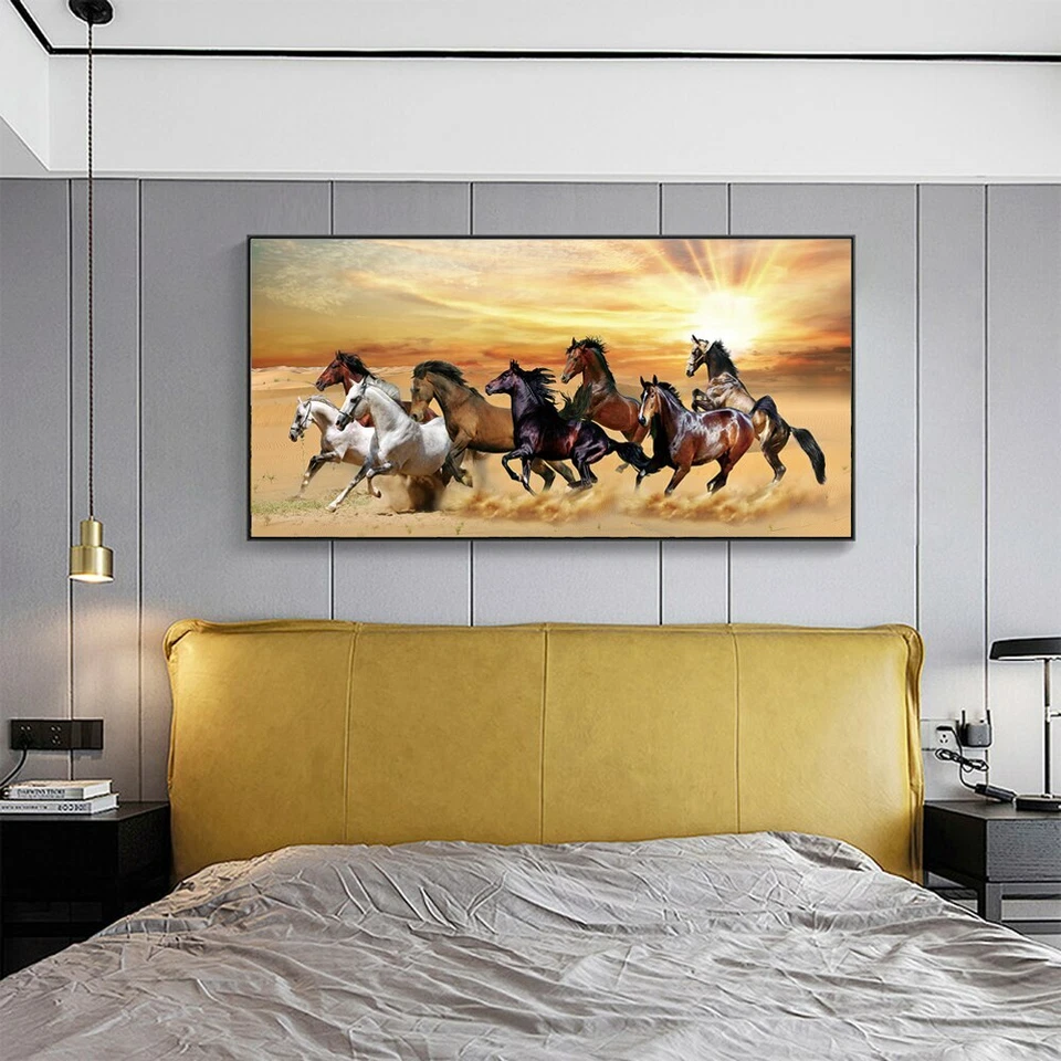 Pintura en lienzo de caballos corriendo arte de pared impresión de póster paisaje animal arte nórdico Foto 2 de 4