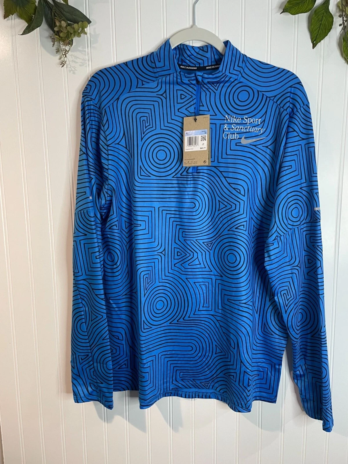 Nike Dri-Fit Mens Running Shirt Blue Geometric Print Long Sleeve Lightweight SzM