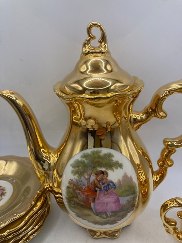 Antique Vintage Bavaria Tea set Gold 15 pcs Porcelain Dinnerware - Picture 11 of 17