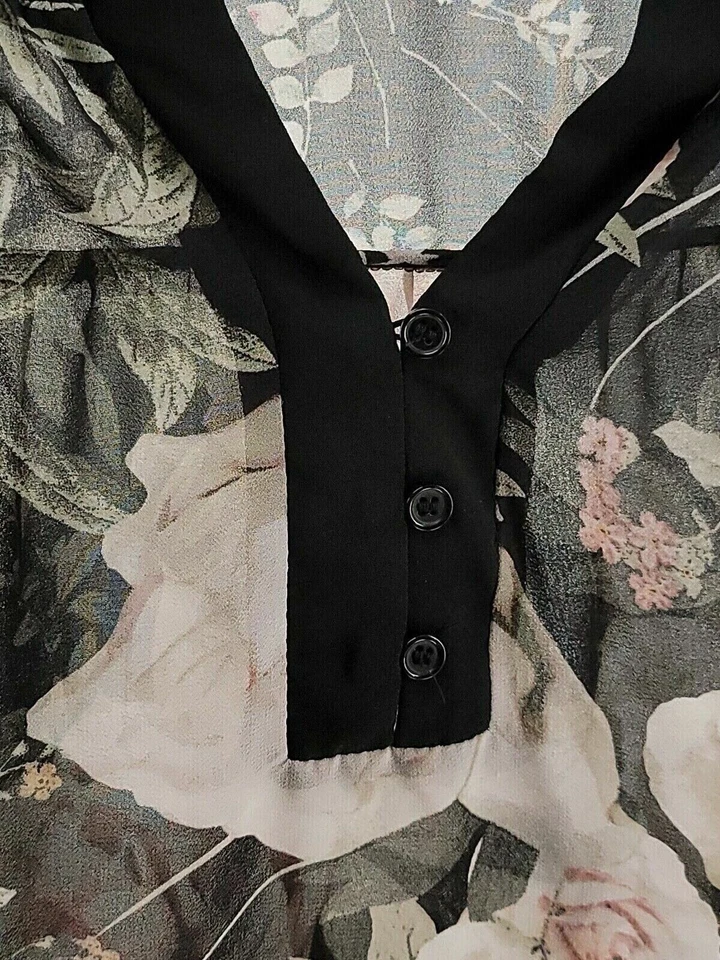 Camisa Top Soho Jeans New York & Company Mujer Manga Larga Mediana Negra/Floral Foto 4 de 4