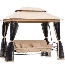 3-Person Outdoor Patio Swing Chair w/Canopy Cover &Steel Frame 