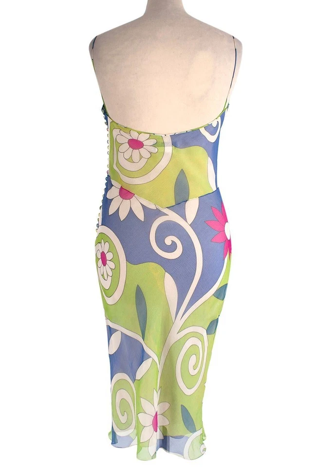 VESTIDO SIN MANGAS CHRISTIAN DIOR JOHN GALLIANO 2001 SEDA GASA UK 6 US 2 XS Foto 3 de 4