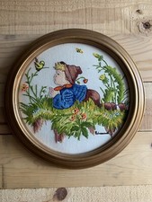 Framed Cross-stitch Cottage Core Hummel Large 12.5" Nursey Child Flower Nature