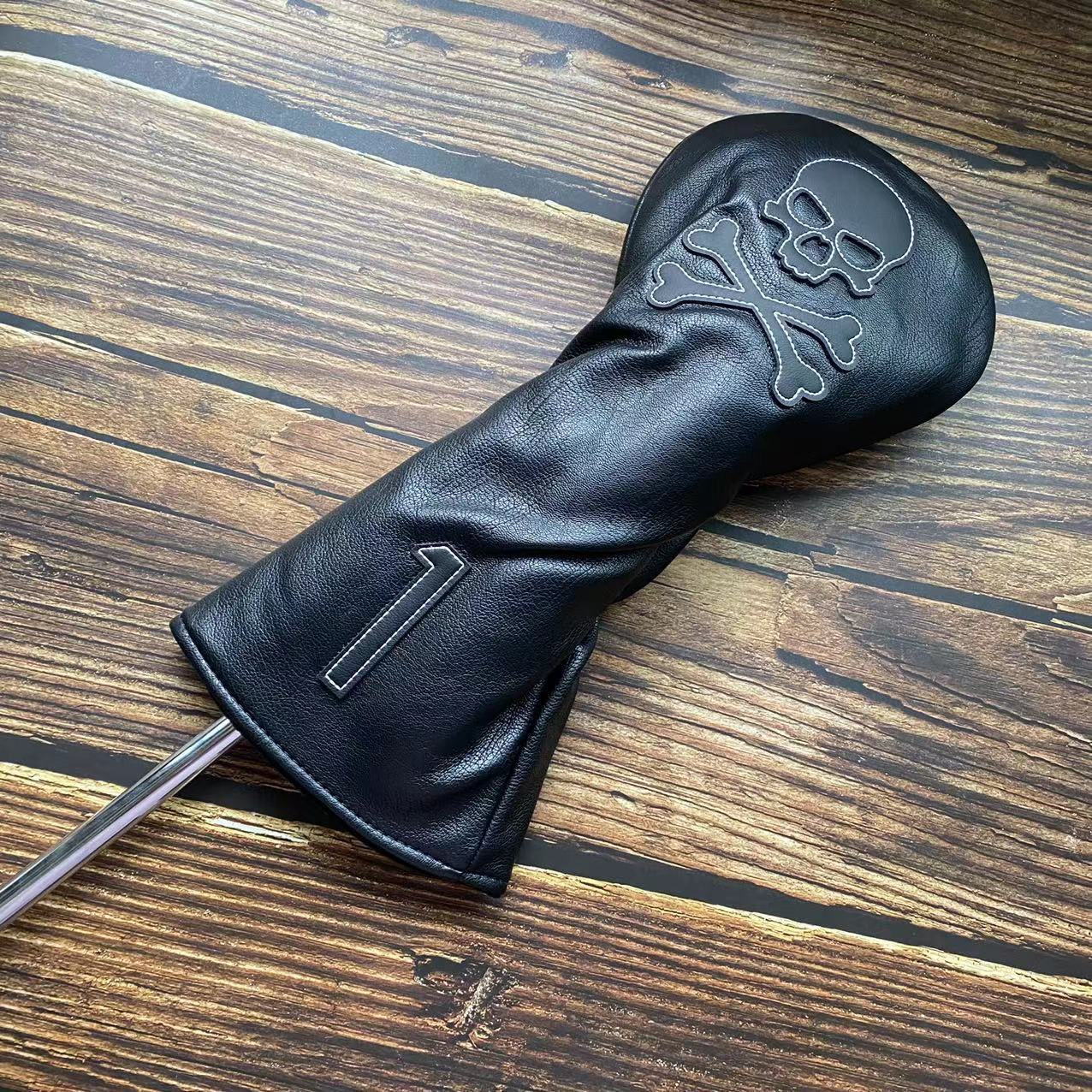 Skull Golf Driver Head Cover Headcover Black Leather Golf Club Cover for Driver