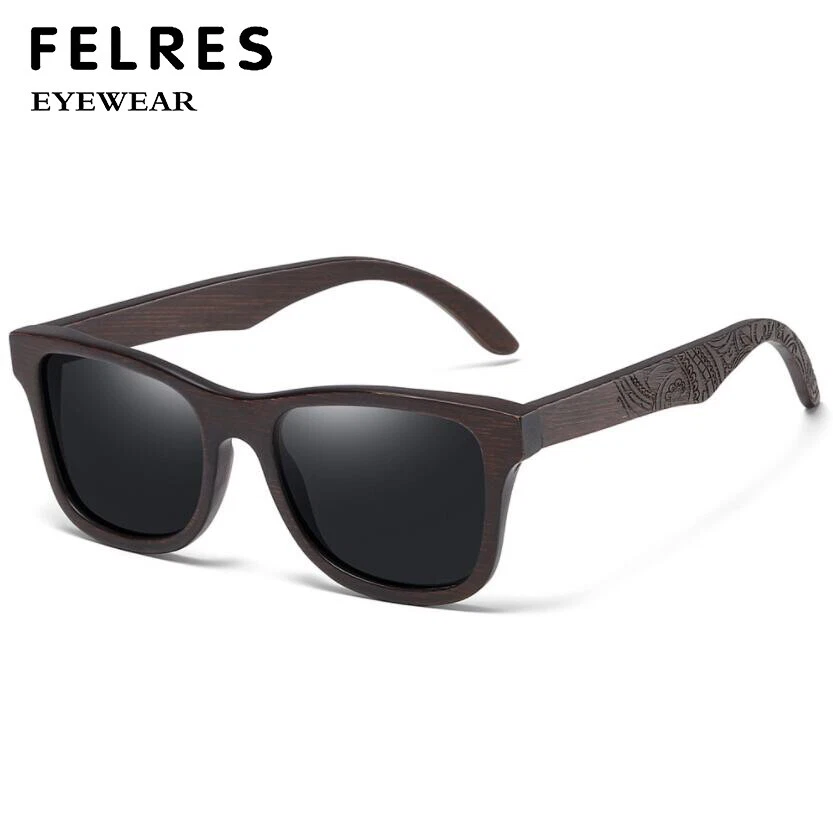 Bambus Holz Polarisiert Quadratisch Sonnenbrille Männer Frau Retro Brillen Neu