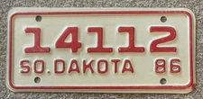 South Dakota 1986 MOTORCYCLE License Plate # 14112