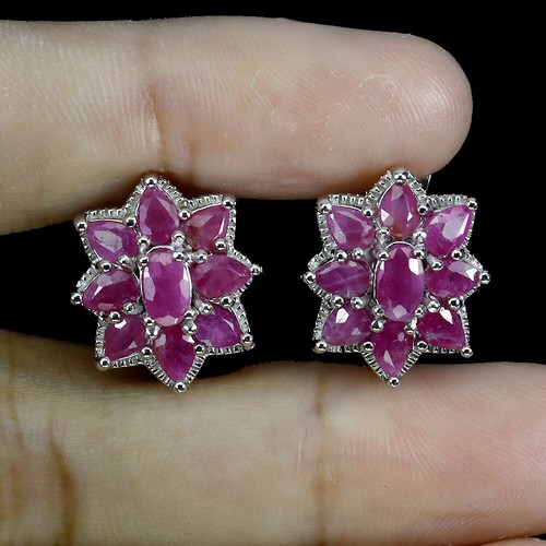 925 Sterling Silver Earrings Oval Ruby 5x3mm Natural Gemstone Jewelry - Picture 2 of 14