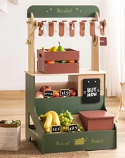 Robud Wooden Grocery Store Playset Kids Play Store Realistic Pretend Play Set
