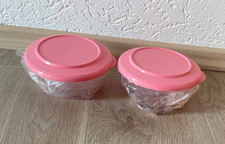 Neu Tupperware Tafelfeine Tafelperle 2 x 275ml Schüssel Set Deckel Rosa Lachs