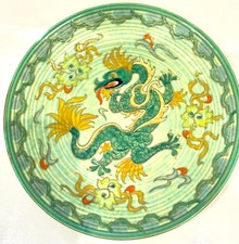 Vintage Charlotte Rhead Crown Ducal Manchu Green Dragon Charger Signed, VGC