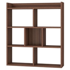 Wooden Bookcase 7 Cubes Open back Bookshelf Storage Display Shelf Walnut